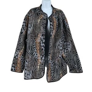 Catherines Animal Print Crinkle Topper Jacket 3X Mob Wife Textured Lightweight